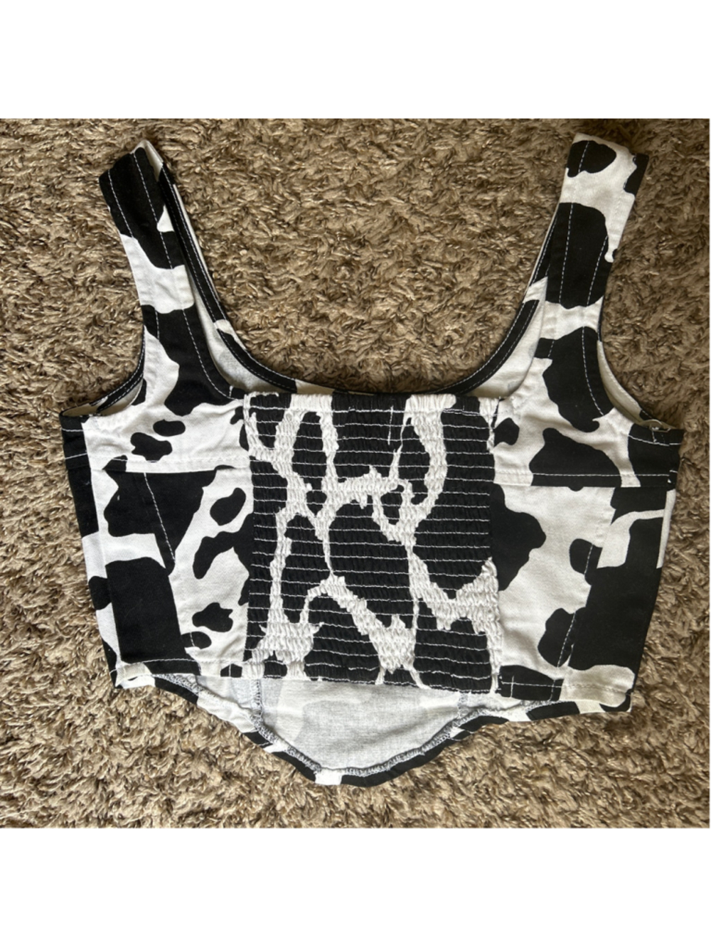 Women's Lone Star Black and White Cow Print Corset Cotton Tank Top Size Small - Picture 3 of 3